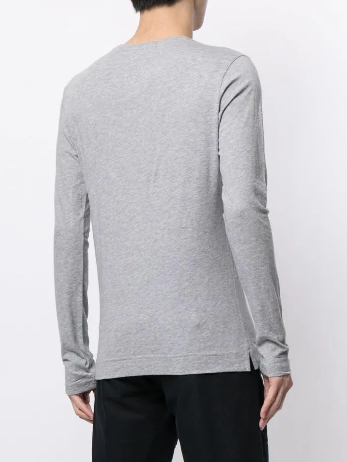 Adam Lippes TShirts Long Sleeve Henley TShirt In Pima Cotton Heather Grey 8211 Men