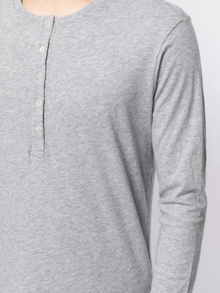 Adam Lippes TShirts Long Sleeve Henley TShirt In Pima Cotton Heather Grey 8211 Men