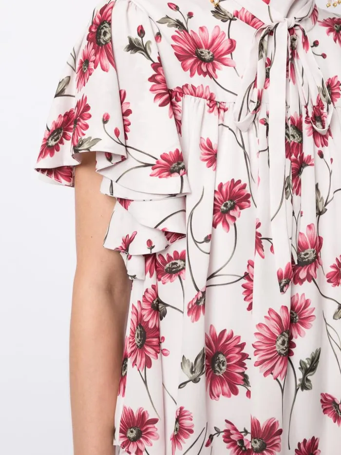 Adam Lippes Tops Flounce Sleeve Top In Printed Georgette White Daisy 8211 Women