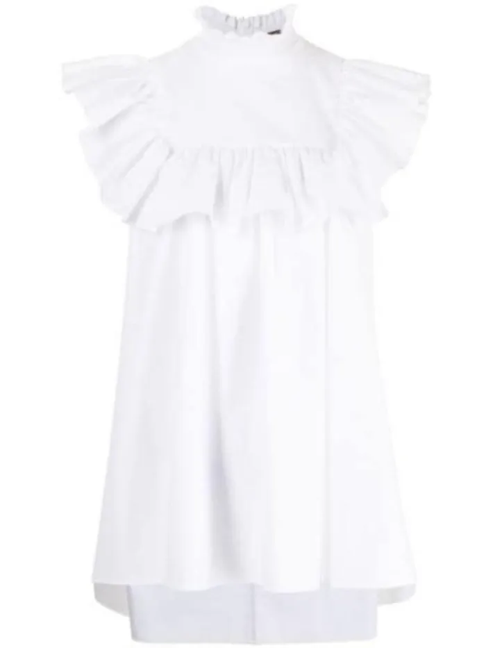 Adam Lippes Tops Sleeveless Smocked Neck Top In Cotton Shirting White 8211 Women