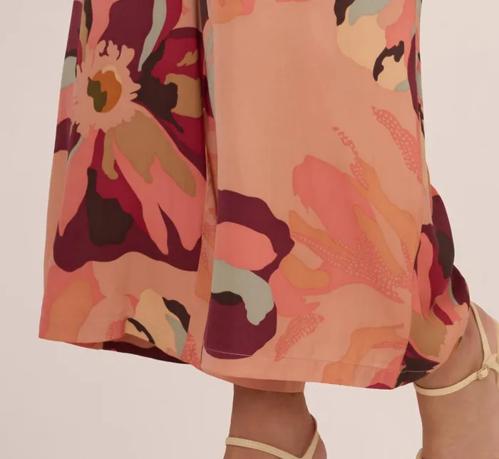 Adrianna Papell Coord Sets Tropical Floral Print Wide Leg Pants With Drawstring Waist In Deepburgundylargesunsetfloral 8211 Women