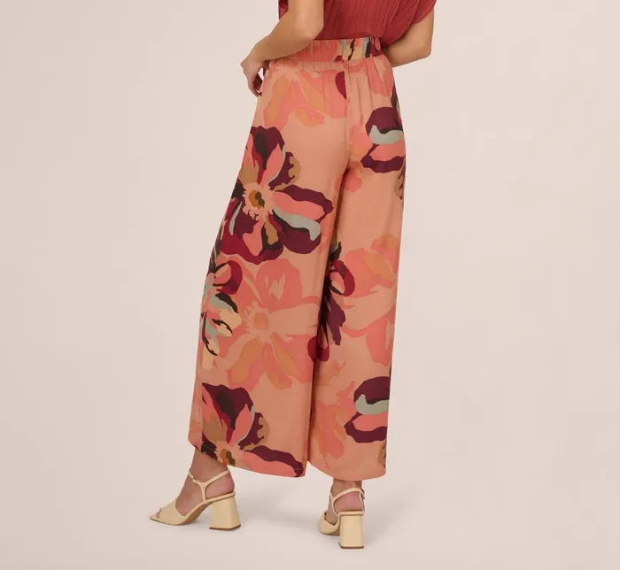 Adrianna Papell Coord Sets Tropical Floral Print Wide Leg Pants With Drawstring Waist In Deepburgundylargesunsetfloral 8211 Women
