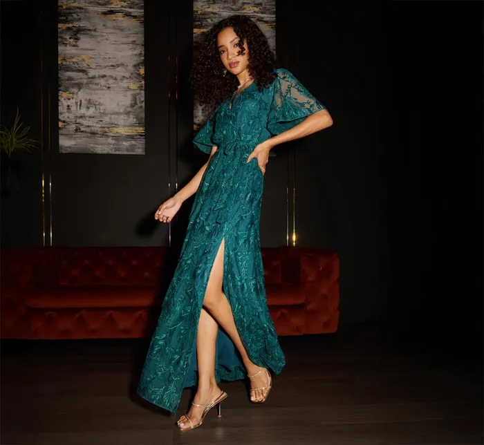 Adrianna Papell Day Dresses Embroidered Lace Maxi Dress In Hunter 8211 Women