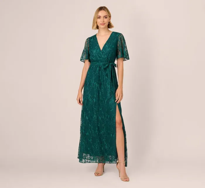 Adrianna Papell Day Dresses Embroidered Lace Maxi Dress In Hunter 8211 Women