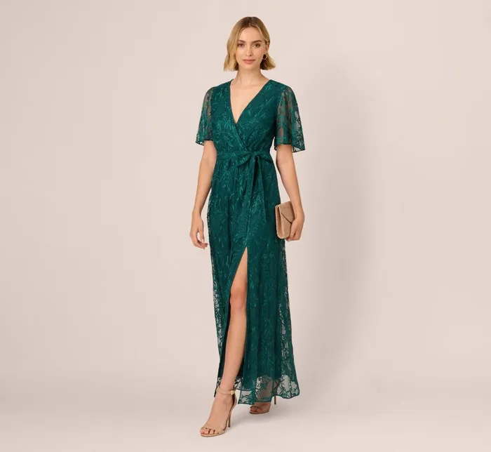 Adrianna Papell Day Dresses Embroidered Lace Maxi Dress In Hunter 8211 Women