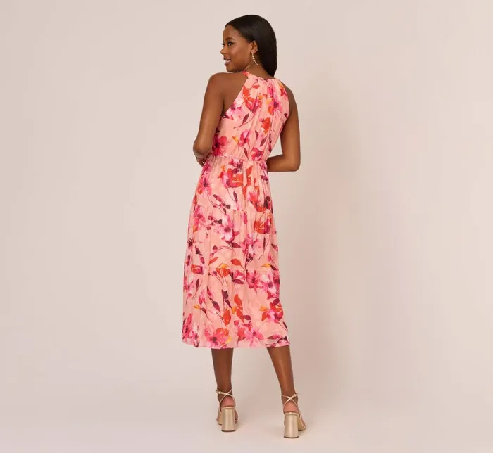 Adrianna Papell Day Dresses Floral Chiffon Halter Dress With Tiered Skirt In Apricot Multi 8211 Women