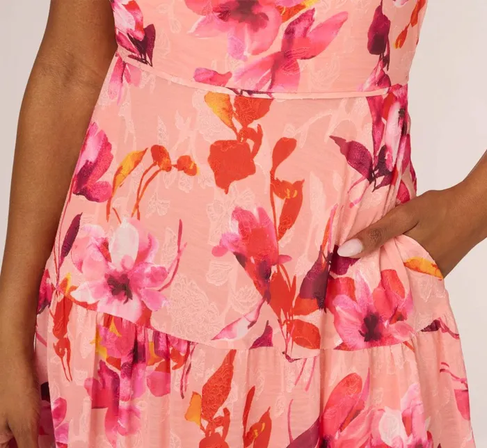 Adrianna Papell Day Dresses Floral Chiffon Halter Dress With Tiered Skirt In Apricot Multi 8211 Women