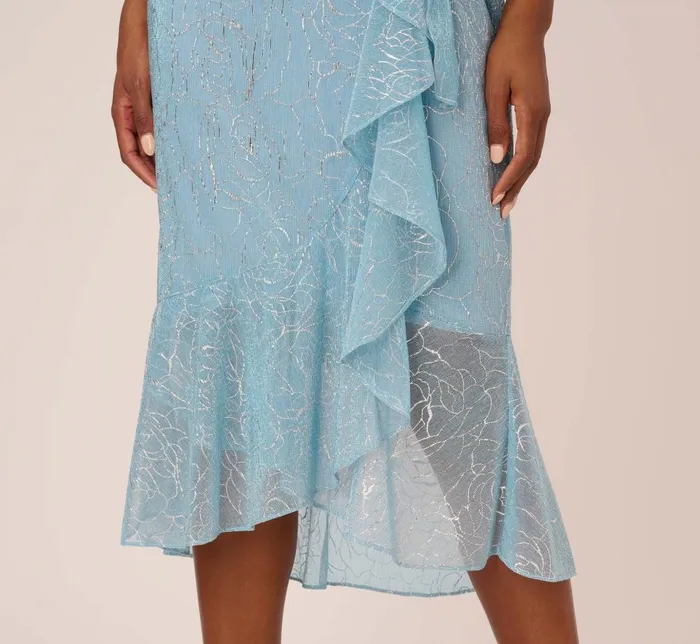 Adrianna Papell Day Dresses Floral Metallic Stencil MidiLength Mermaid Dress With Capelet In Light Blue 8211 Women