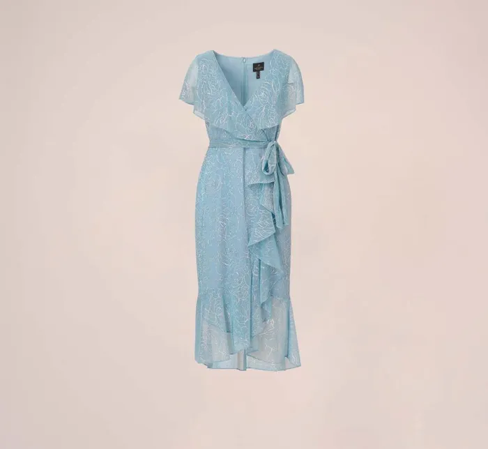 Adrianna Papell Day Dresses Floral Metallic Stencil MidiLength Mermaid Dress With Capelet In Light Blue 8211 Women