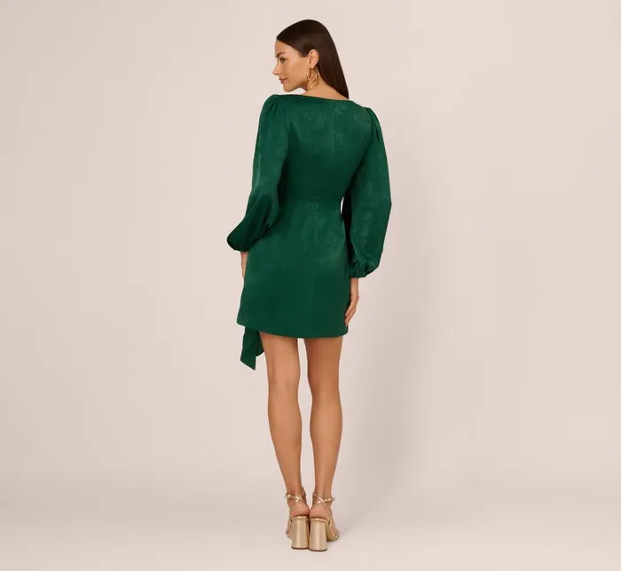 Adrianna Papell Day Dresses Long Sleeve Satin Dress With Draped Details In Dark Ivy 8211 Women