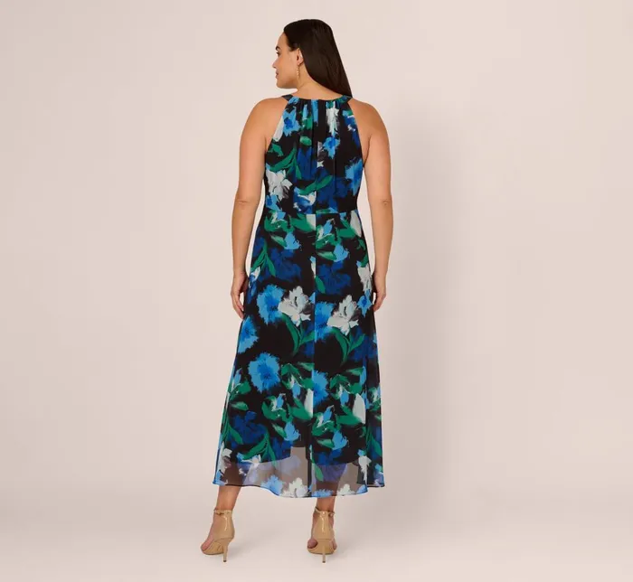 Adrianna Papell Day Dresses Plus Size Floral Print Chiffon Cropped Jumpsuit With Wide Legs In Black Multi 8211 Women