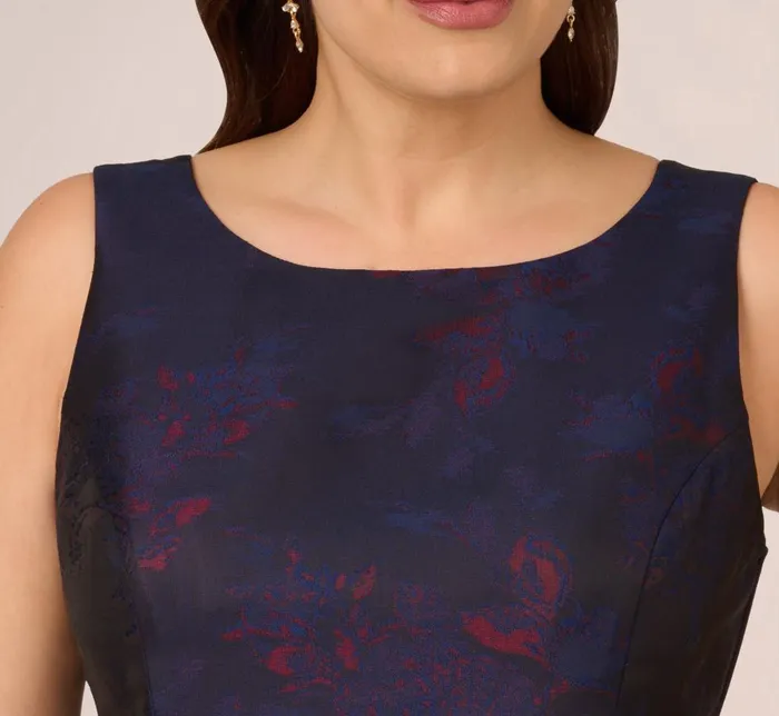 Adrianna Papell Day Dresses Plus Size Jacquard Midi Dress With Metallic Floral Trim In Navy Pink Multi 8211 Women