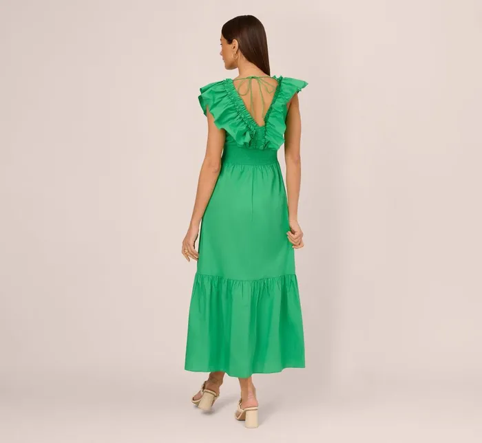 Adrianna Papell Day Dresses Ruffled Maxi Dress With Shirred Details In Green 8211 Women