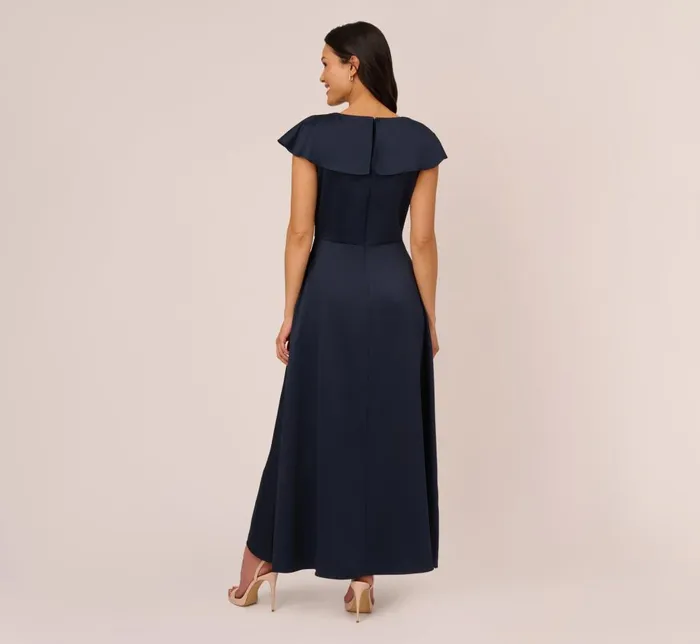 Adrianna Papell Day Dresses Satin Crepe Ruffled Cropped Jumpsuit In Dark Navy 8211 Women