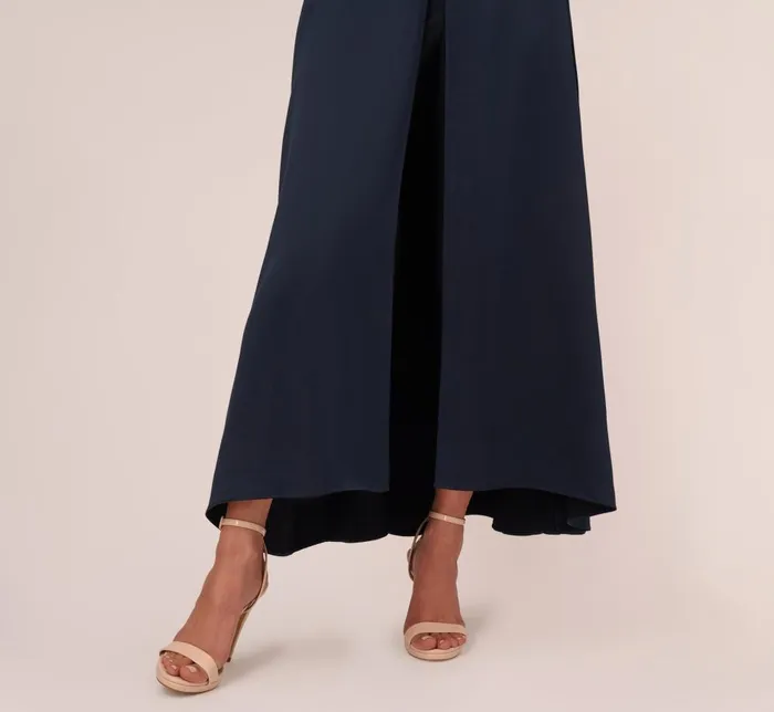 Adrianna Papell Day Dresses Satin Crepe Ruffled Cropped Jumpsuit In Dark Navy 8211 Women