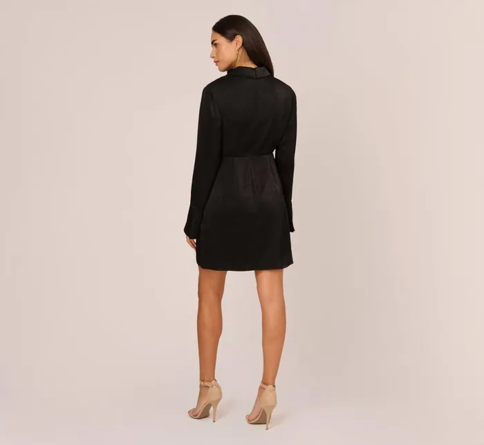 Adrianna Papell Day Dresses Satin Faux Wrap Dress With Long Sleeves In Black 8211 Women