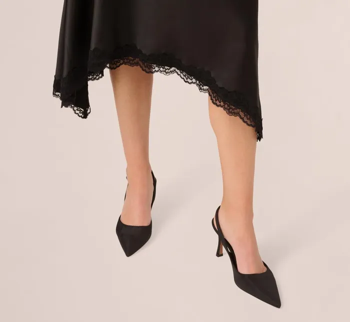 Adrianna Papell Day Dresses Satin Lace Midi Slip Dress In Black 8211 Women