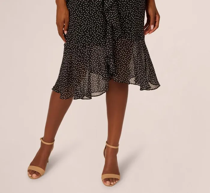 Adrianna Papell Day Dresses Shirred Dot Chiffon Midi Dress In Black Ivory 8211 Women