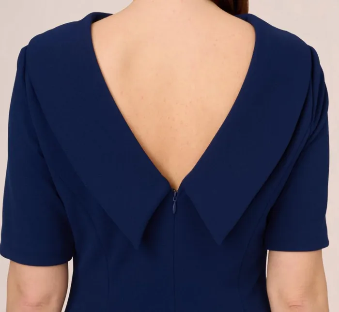Adrianna Papell Day Dresses Short Sleeve Crepe Dress With Rolled Neck In Navy Sateen 8211 Women