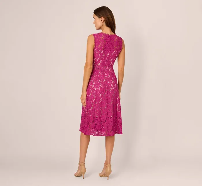 Adrianna Papell Day Dresses Sleeveless Lace Fit And Flare Dress With Sheer Details In Orchid 8211 Women