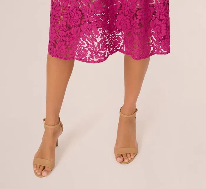 Adrianna Papell Day Dresses Sleeveless Lace Fit And Flare Dress With Sheer Details In Orchid 8211 Women