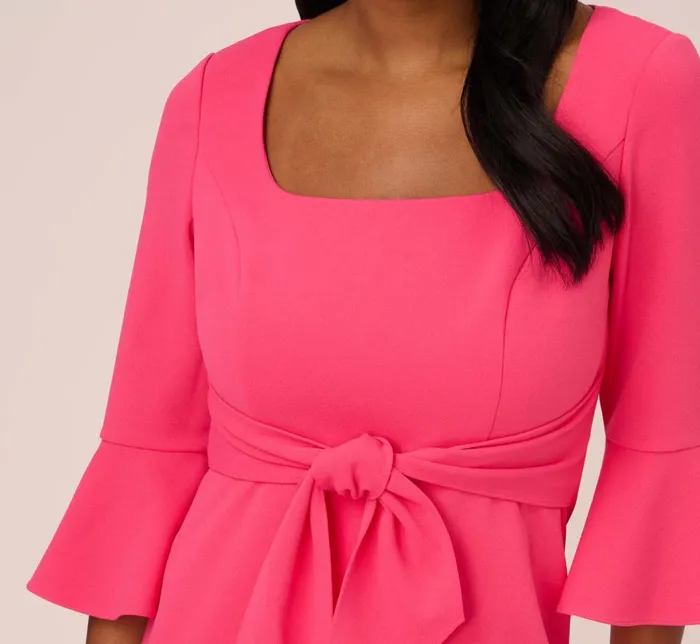 Adrianna Papell Day Dresses Stretch Knit Crepe TieFront MidiLength Sheath Dress In Camellia 8211 Women