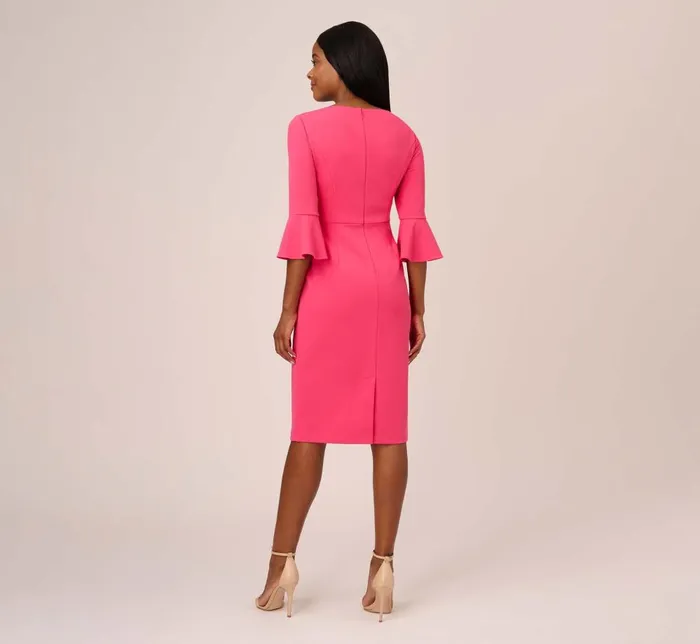 Adrianna Papell Day Dresses Stretch Knit Crepe TieFront MidiLength Sheath Dress In Camellia 8211 Women