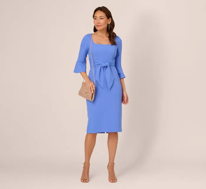 Adrianna Papell Day Dresses Stretch Knit Crepe TieFront MidiLength Sheath Dress In Precious Peri 8211 Women