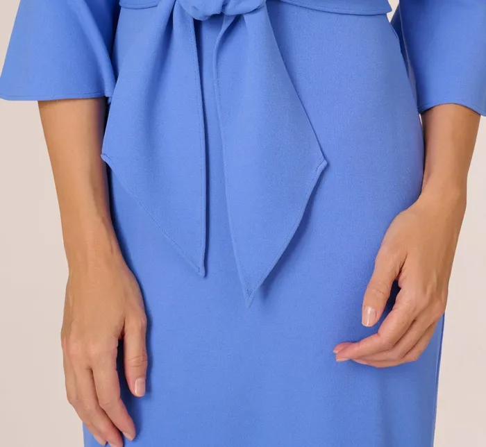 Adrianna Papell Day Dresses Stretch Knit Crepe TieFront MidiLength Sheath Dress In Precious Peri 8211 Women