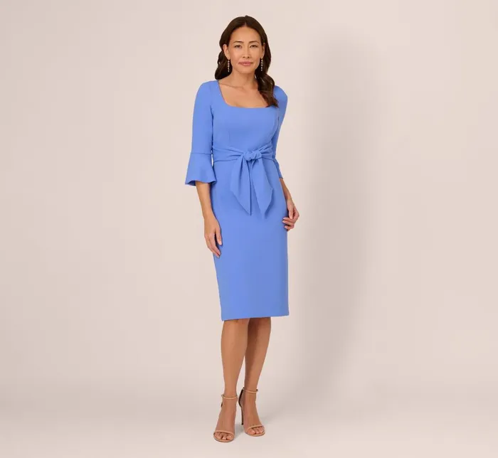 Adrianna Papell Day Dresses Stretch Knit Crepe TieFront MidiLength Sheath Dress In Precious Peri 8211 Women
