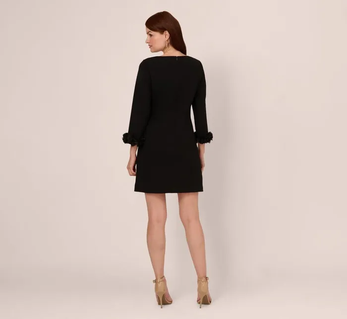Adrianna Papell Day Dresses Three Quarter Sleeve Shift Dress With Floral Embellished Cuffs In Black 8211 Women