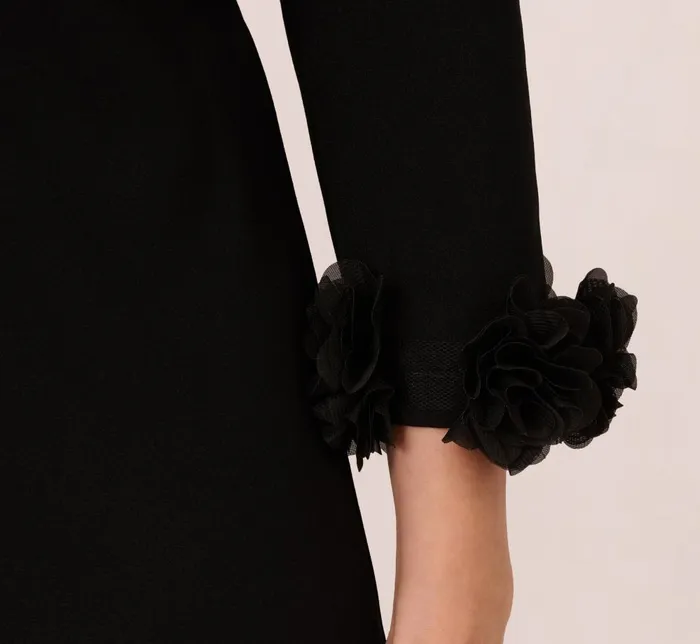 Adrianna Papell Day Dresses Three Quarter Sleeve Shift Dress With Floral Embellished Cuffs In Black 8211 Women