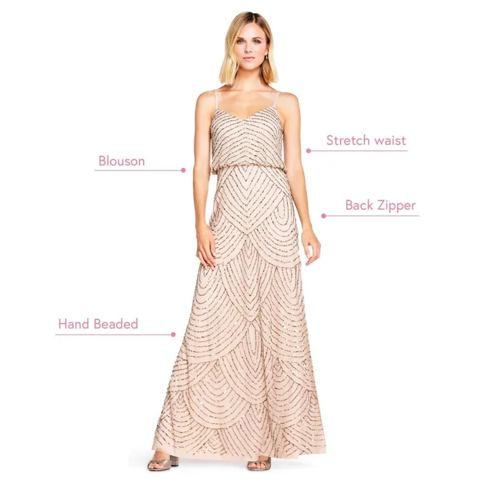 Adrianna Papell Formal Dresses Art Deco Beaded Blouson Gown In Taupe Pink 8211 Women