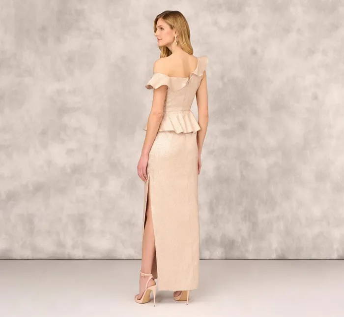 Adrianna Papell Formal Dresses Asymmetrical Column Gown With Ruffle Details In Taupe 8211 Women