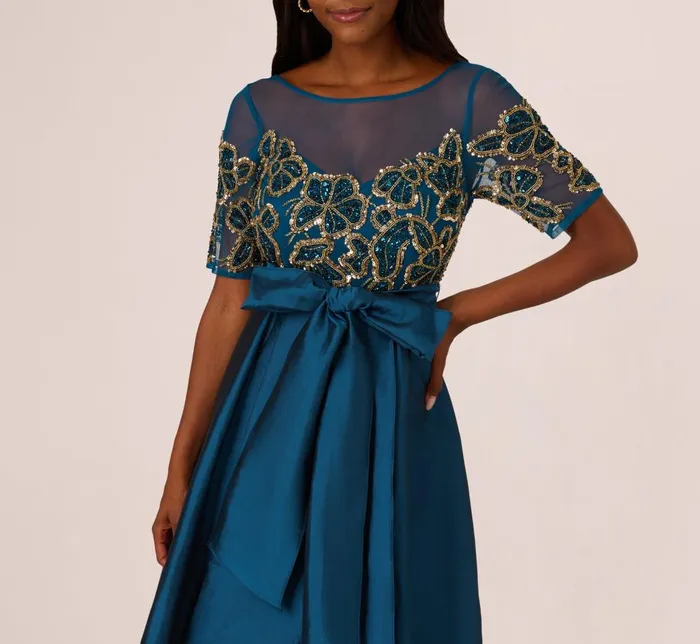 Adrianna Papell Formal Dresses Bead Taffeta High Low Long Dress In Teal Sapphire Gold 8211 Women
