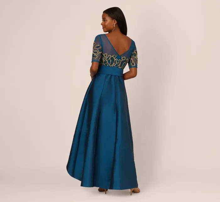 Adrianna Papell Formal Dresses Bead Taffeta High Low Long Dress In Teal Sapphire Gold 8211 Women