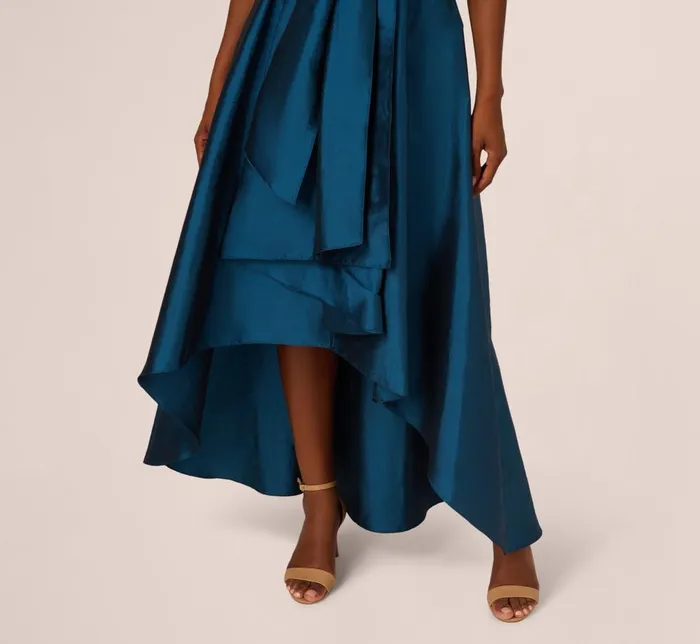 Adrianna Papell Formal Dresses Bead Taffeta High Low Long Dress In Teal Sapphire Gold 8211 Women