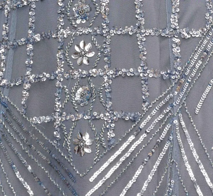 Adrianna Papell Formal Dresses Beaded Ball Gown With Cape Sleeves In Vintage Blue 8211 Women