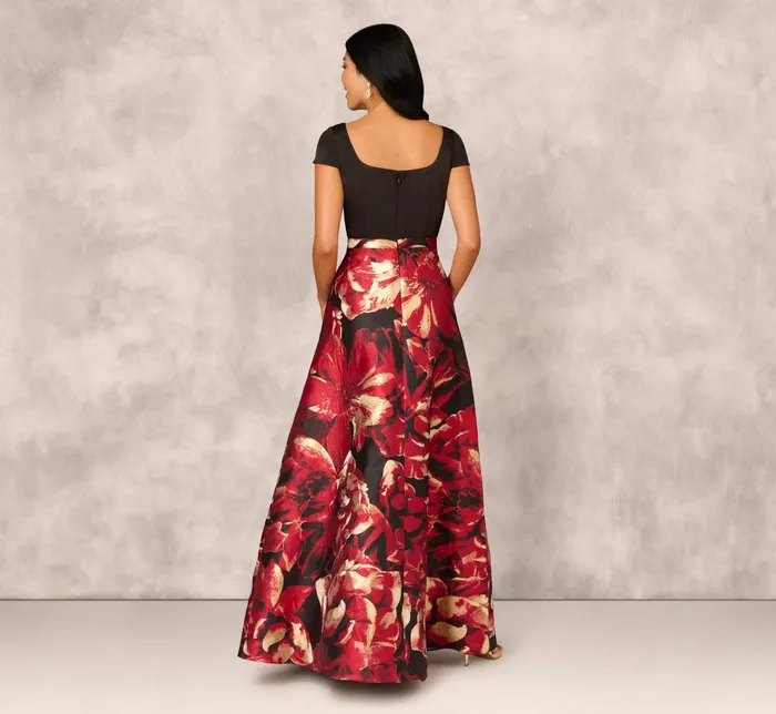 Adrianna Papell Formal Dresses Combo Fabric Cap Sleeve Gown In Black Red Multi 8211 Women