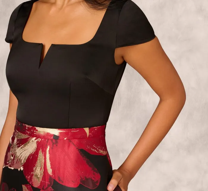 Adrianna Papell Formal Dresses Combo Fabric Cap Sleeve Gown In Black Red Multi 8211 Women