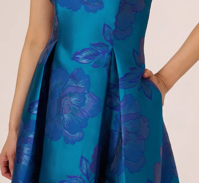 Adrianna Papell Formal Dresses Floral Jacquard One Shoulder High Low Gown With Rosette Accent In Teal Blue 8211 Women