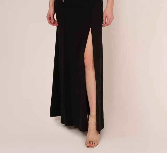 Adrianna Papell Formal Dresses Flutter Sleeve Crepe Gown With Floral Sequin Beading In Black Blush Multi 8211 Women
