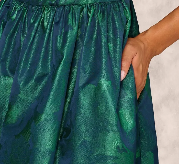Adrianna Papell Formal Dresses Lame Satin Jacquard Gown With Square Neckline In Dark Ivy 8211 Women