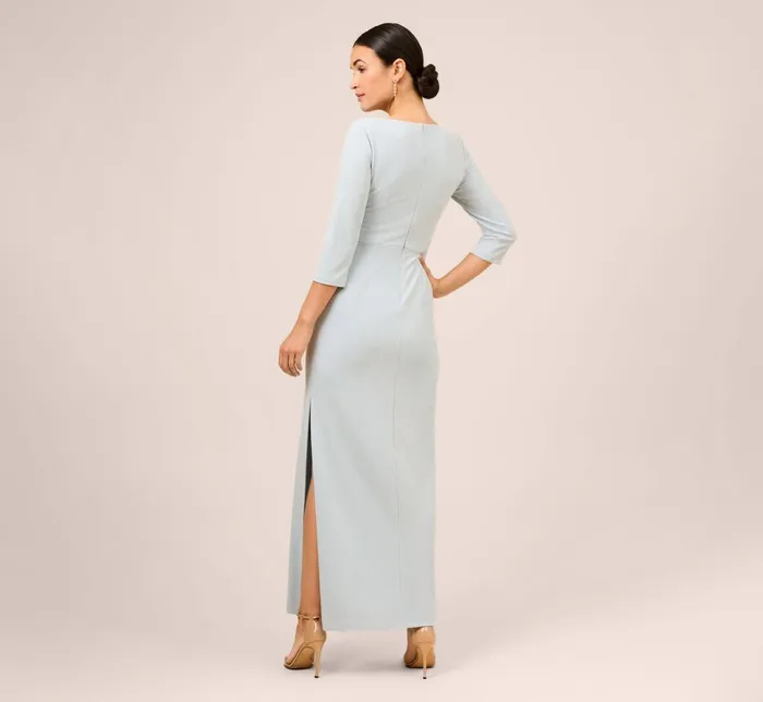 Adrianna Papell Formal Dresses Metallic Knit TieFront Long Column Gown In Skyway 8211 Women