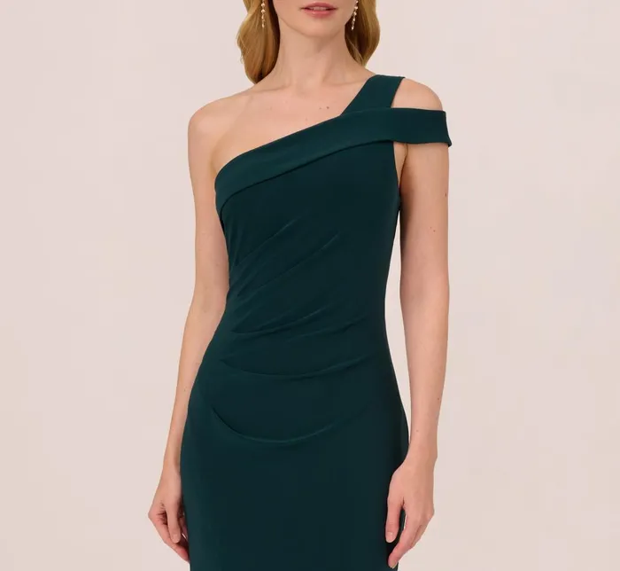 Adrianna Papell Formal Dresses One Shoulder Column Gown With Cutout Shoulder In Hunter 8211 Women