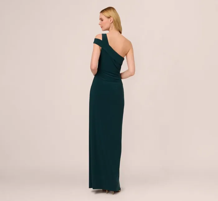Adrianna Papell Formal Dresses One Shoulder Column Gown With Cutout Shoulder In Hunter 8211 Women