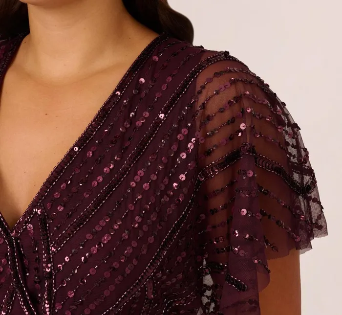 Adrianna Papell Formal Dresses Plus Size Beaded Surplice Midi Dress With Dolman Sleeves In Deep Amethyst 8211 Women