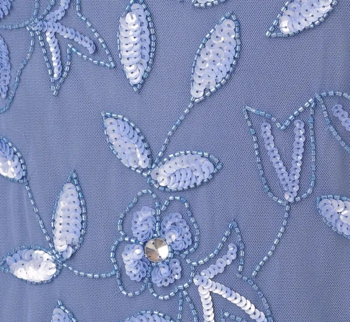 Adrianna Papell Formal Dresses Plus Size Hand Beaded Short Sleeve Floral Godet Gown In French Blue 8211 Women