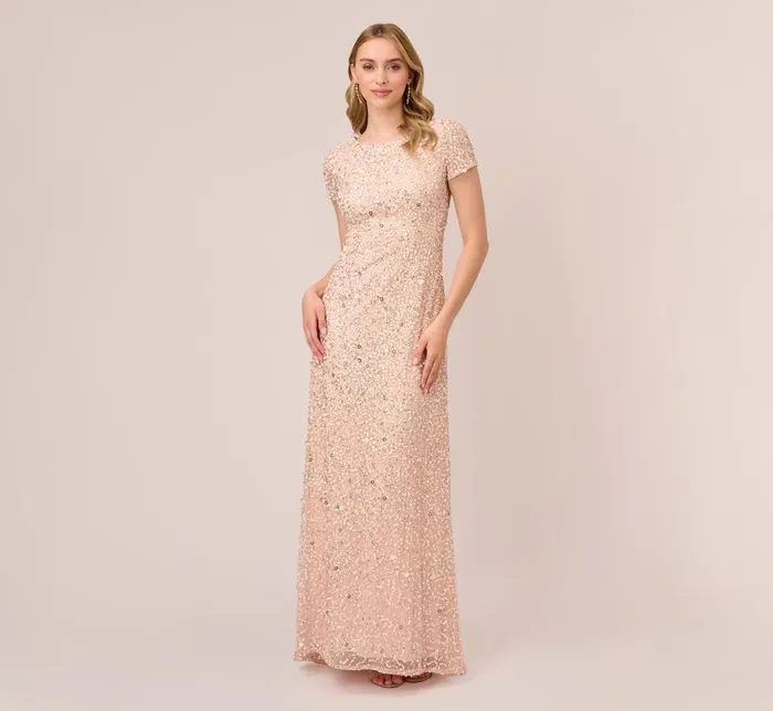 Adrianna Papell Formal Dresses Scoop Back Sequin Gown In Blush 8211 Women