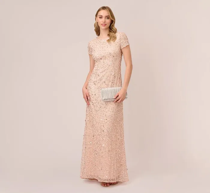Adrianna Papell Formal Dresses Scoop Back Sequin Gown In Blush 8211 Women